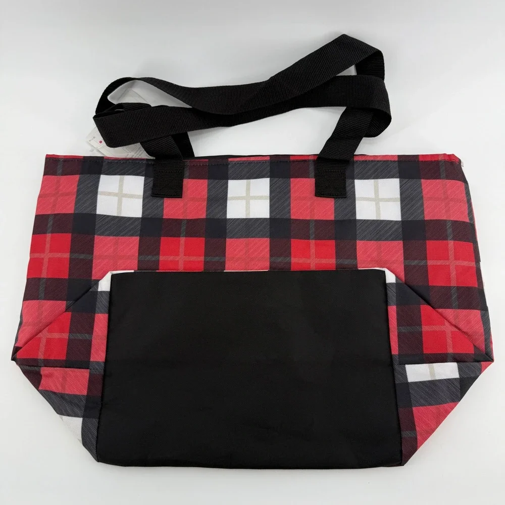 Thirty-One Quick Cinch Thermal Bag Red Black Buffalo Plaid Insulated Tote NEW‎